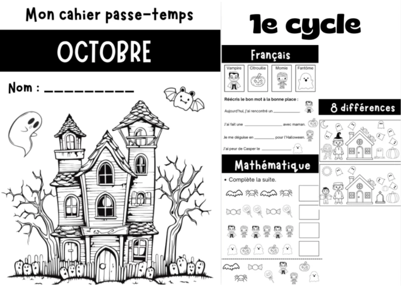 Passe-temps octobre Halloween 1er cycle