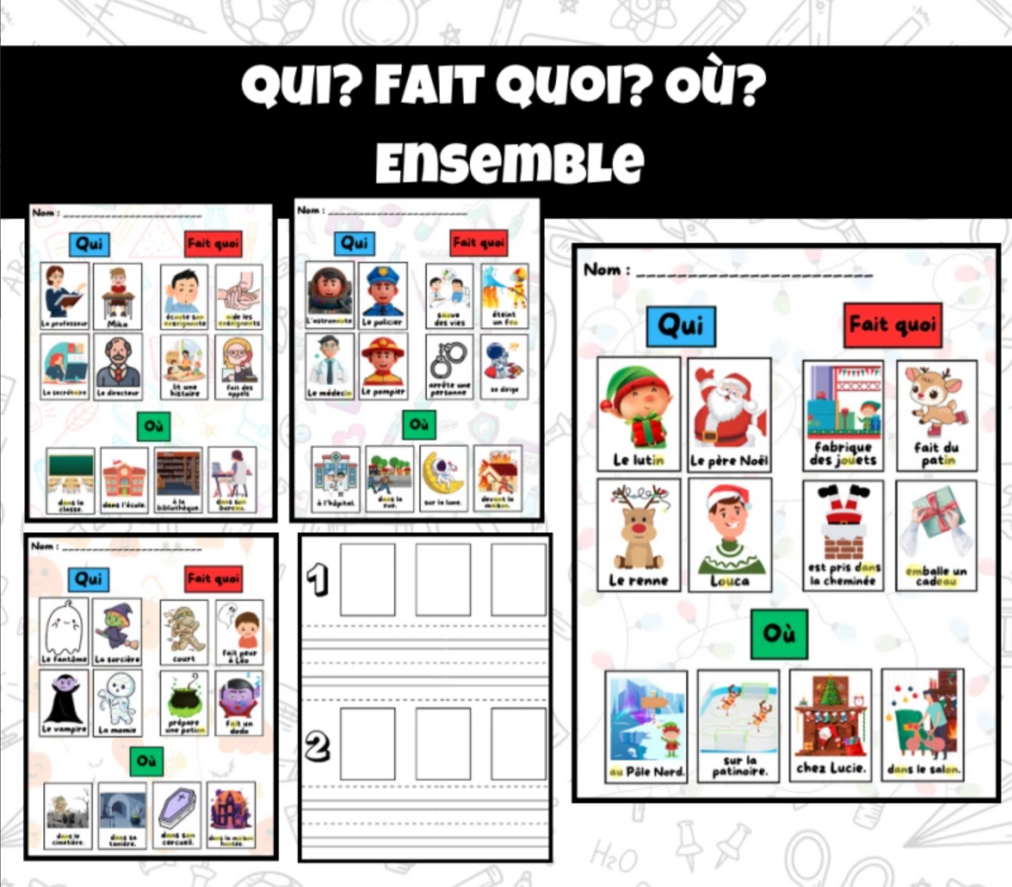 Ensemble de 7 Qui? Fait quoi? 1er cycle