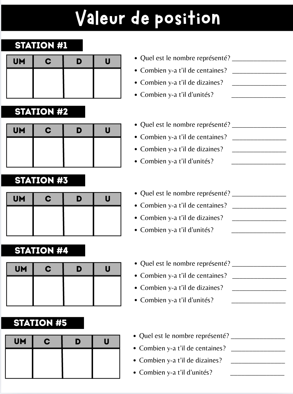 Valeur de position (activité manipulation 2e cycle)