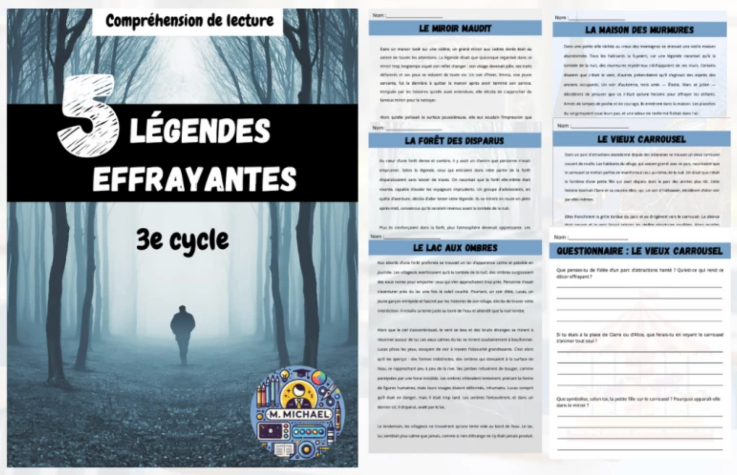 5 courtes compréhensions de lecture (légende)