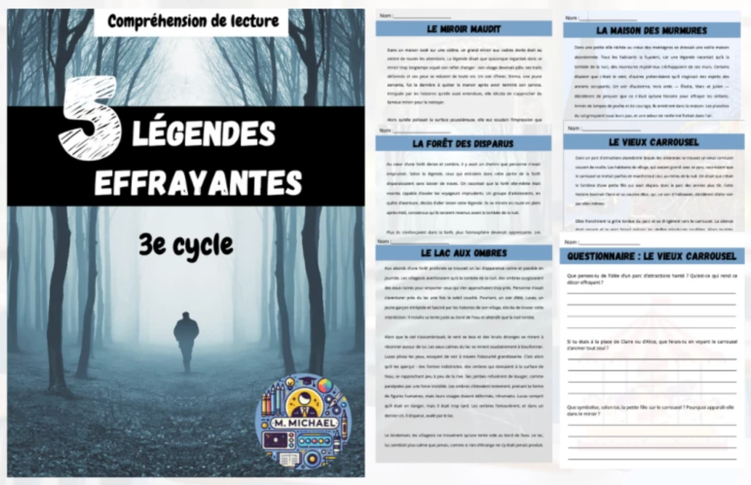 5 courtes compréhensions de lecture (légende)
