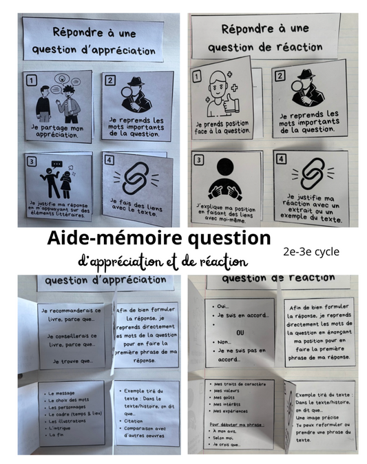 Question d'appréciation et de réaction aide-mémoire