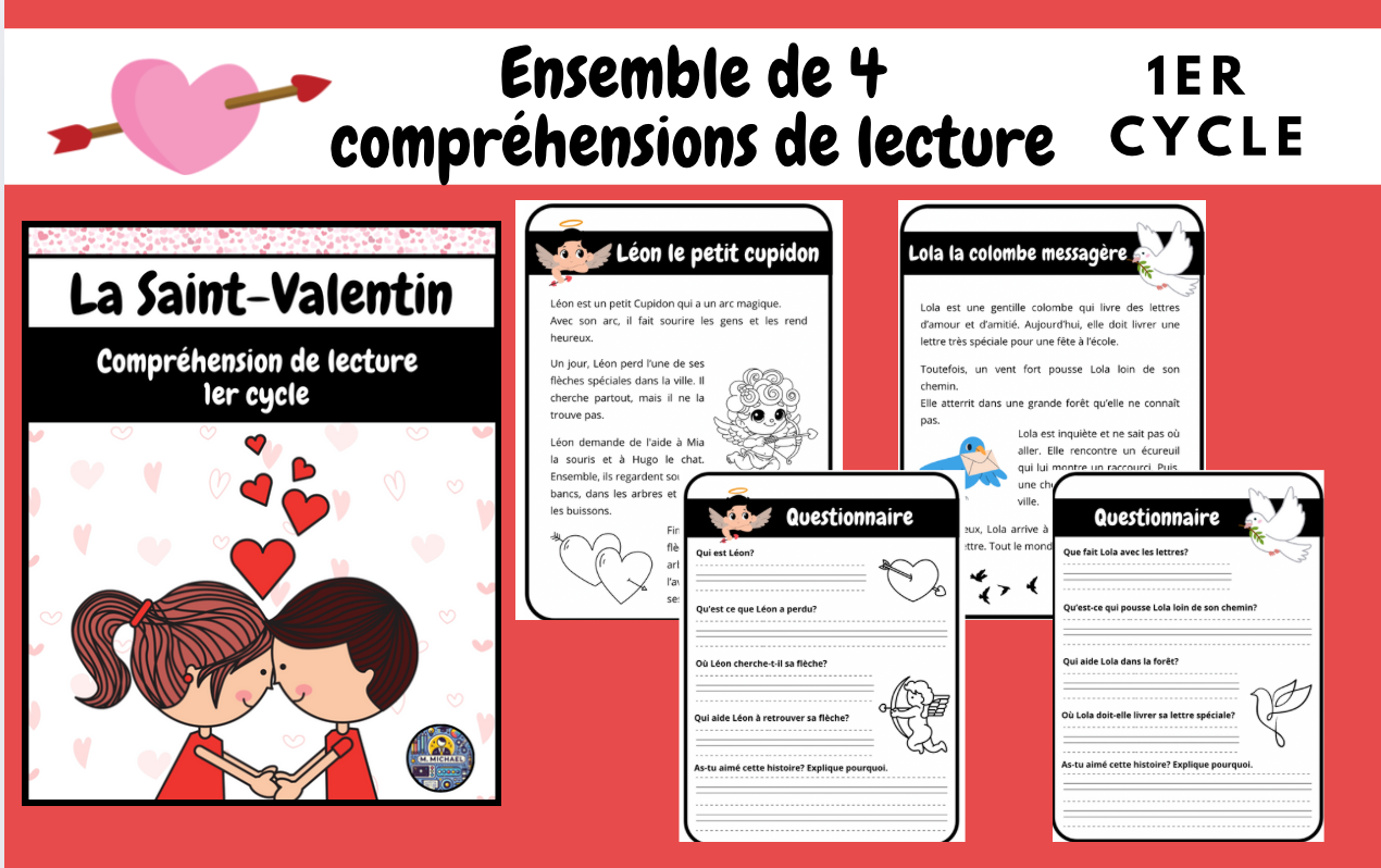 Ensemble de 4 compréhensions de lecture sur la Saint-Valentin