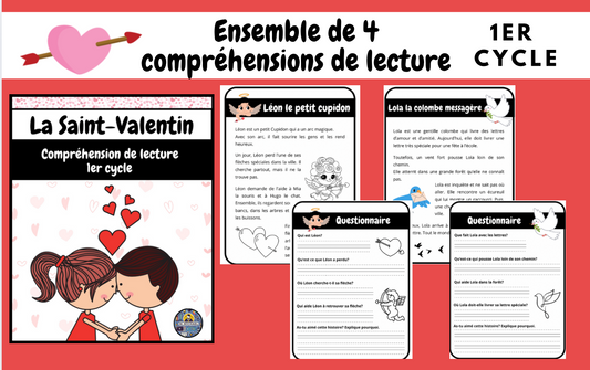 Ensemble de 4 compréhensions de lecture sur la Saint-Valentin