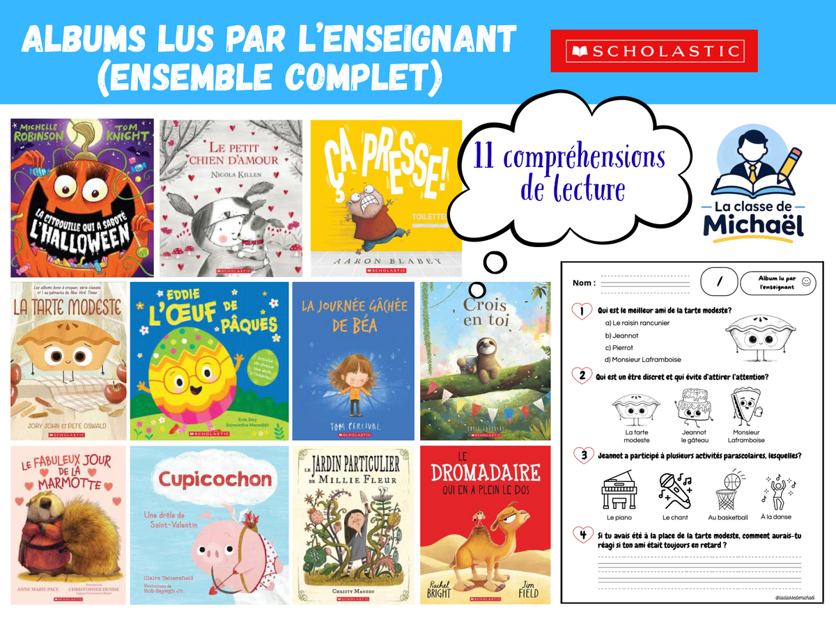 Ensemble de 11 compréhensions de lecture (Album lu par l'enseignant)